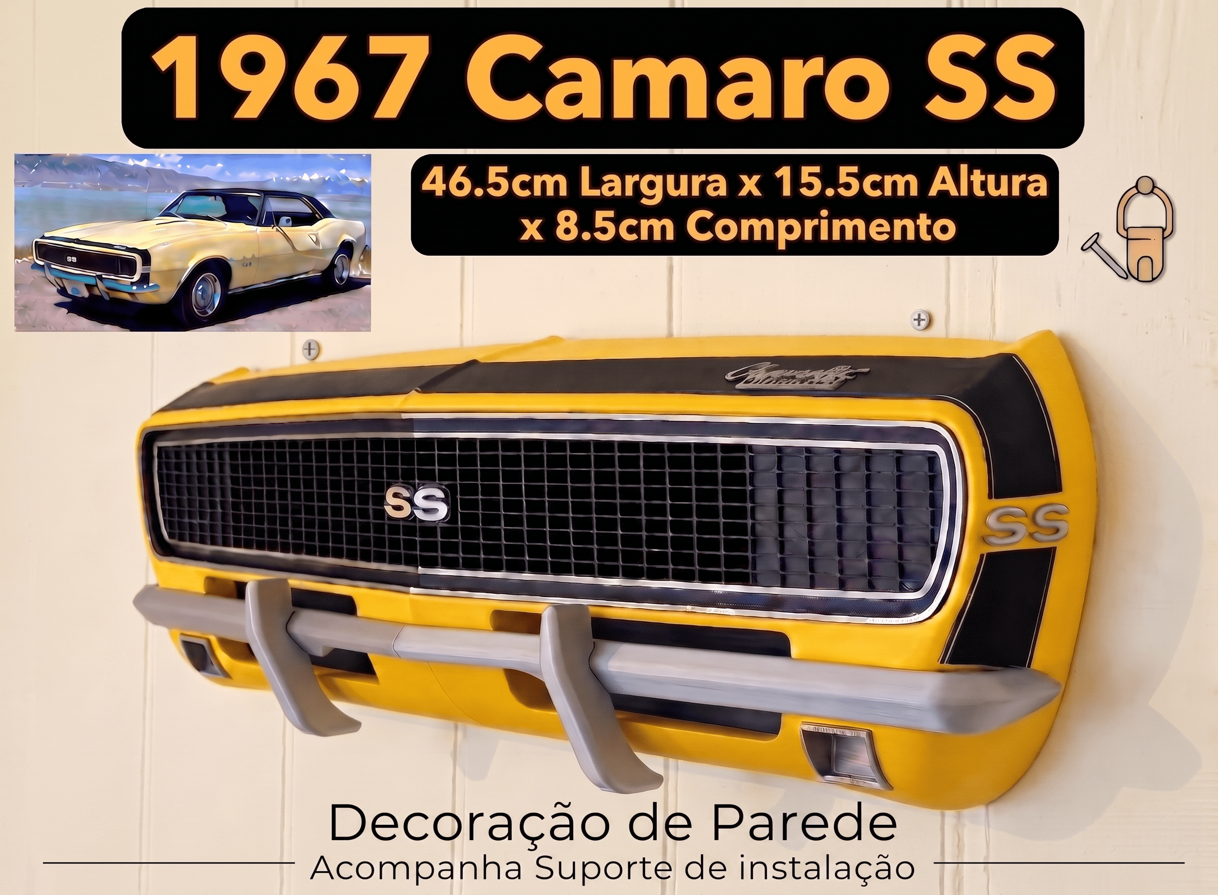 Decoração Parede Grade Frontal Camaro SS 1967 - Arte Automotiva
