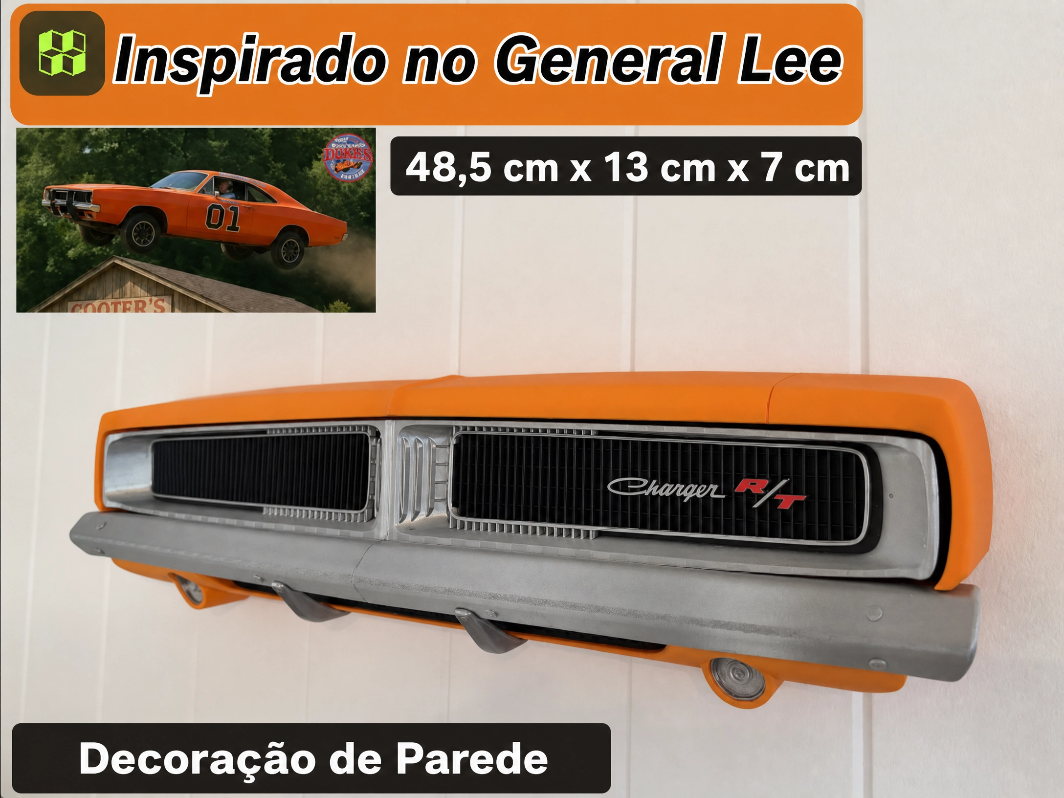 Decoração Parede Grade Frontal Dodge Charger RT 1969 - Arte Automotiva